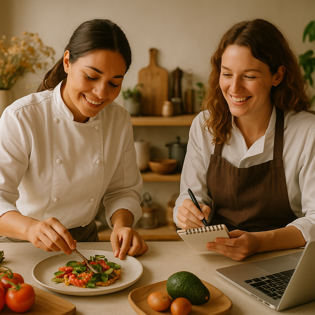 Equipo de chefs y comunicadoras de Studio Lola trabajando en la cocina